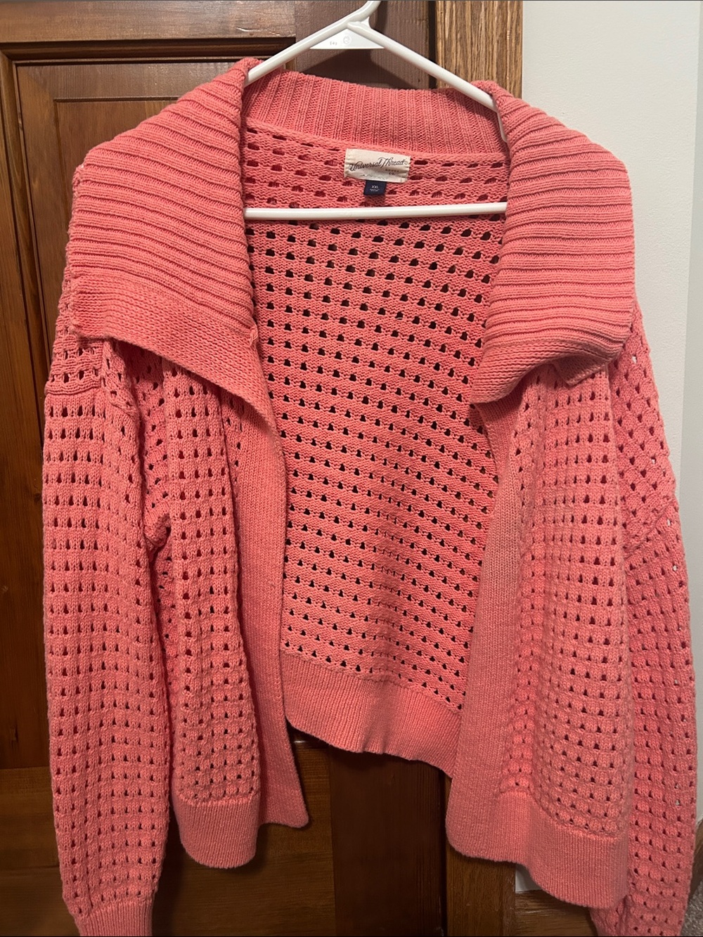 Universal Thread Coral Open-Knit Shawl Collar Cardigan